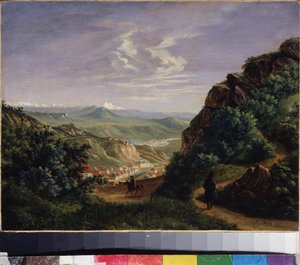 Utsikt över Pyatigorsk, Ryssland (Utsikt över Pyatigorsk). Målning av Mikhail Yuryevich Lermontov (1814-1841), olja på duk