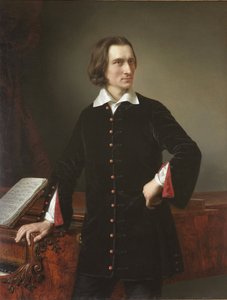 Porträtt av Franz Liszt (1811-1886), ungersk kompositör och pianist - Porträtt av Franz Liszt - Målning av Miklos Barabas (1810-1898) 1847 Ungerns nationalmuseum, Budapest