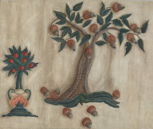 Broderad sänghängande av Mildred E. Bent
