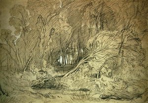A Clearing in a Wood (svartvit krita på papper)