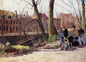 Blomstermarknad, Haarlem (färg litho)