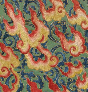 Detalj av kejserlig broderad siden-thangka av Ming Dynasty Chinese School