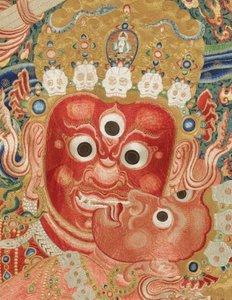 Detalj av kejserlig broderad siden-thangka av Ming Dynasty Chinese School