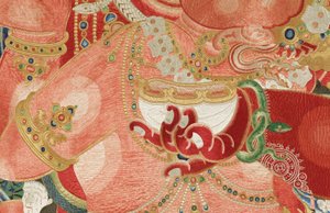 Detalj av kejserlig broderad siden-thangka av Ming Dynasty Chinese School