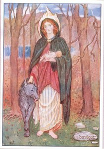 St Bridget of the Mantle (färg litho)