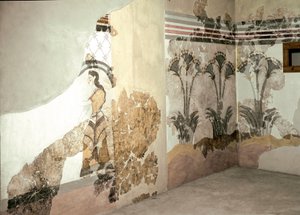 Minoisk konst: "Kvinnan med Lys"" Fresk från Akrotiri på Santorini. 1500-talet f.Kr. Aten, Arkeologiska museet av Minoan
