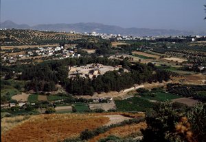 Minoisk konst: utsikt över hela kung Minos palats i Cnossos (Knossos). 1600-1400 f.Kr. Kreta av Minoan