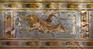 Detalj av Bull Leaping Fresco. Finns i Knossos av Minoan