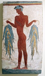Grekisk civilisation, fresk föreställande fiskare, från Akrotiri, Thera, Santorini, Grekland (fresk) av Minoan