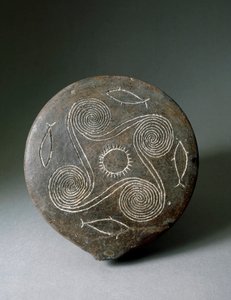 Minoisk konst: rund skiva av Naxos i terrakotta. Minoisk civilisation. 2400-2000 f.Kr. Aten, Arkeologiska museet av Minoan