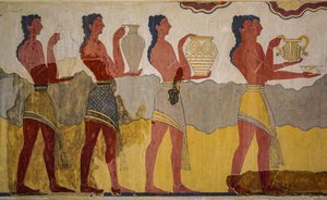 Rekonstruktion av processionsfresken av Minoan
