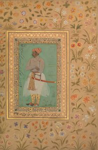 Porträtt av Maharaja Bhim Kanwar, Folio från Shah Jahan-albumet, verso: ca. 1615-29 av Mir 