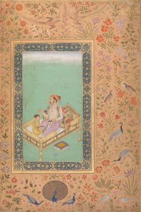 Kejsaren Shah Jahan med hans son Dara Shikoh, Folio från Shah Jahan-albumet, Verso: Ca.1620 av Mir 