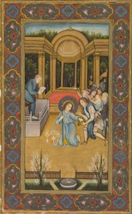 Jesus bland läkarna i templet, ca 1760 (täckande akvarell med guld på papper, blomsterbårder i färg på guldgrund)