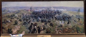 Rysk-turkiska kriget: Slaget vid Gorni Dubnik, 24 oktober 1877 (Slaget vid Gorni Dubnik den 24 oktober 1877). Målning av Mitrofan Borisovich Grekov (1882-1934), olja på duk