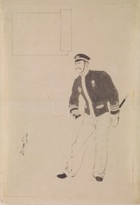 Förberedande ritning för ett träklosstryck som föreställer en japansk sjöofficer under det kinesisk-japanska kriget av Mizuno Toshikata