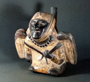 Pre-colombiansk konst, Mochica-kultur (Moche): vas av antropomorf form som representerar en mansvinge. 100 f.Kr.-800 e.Kr. Lima, Nationalmuseet för antropologi och arkeologi, Peru