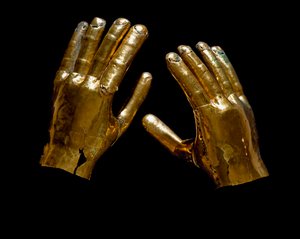 Precolombiansk konst, Mochica-kultur (Moche, mochique): begravningshänder i guld. 200-500 apres JC Lima, Musee de l