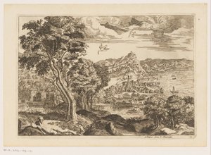 Kustlandskap med flygande fåglar Landskap efter Titian (serietitel)