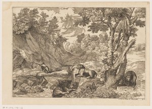 Landskap med den ångerfulle Hieronymus och tre vilande lejon Landskap efter Titian (serietitel)