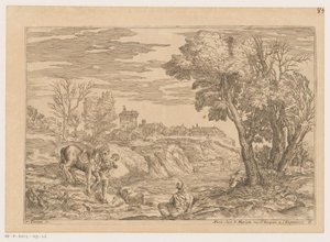 Landskap med en man med en häst som korsar en flod Landskap efter Titian (serietitel)