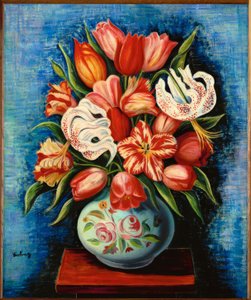 Blomsterbukett med tulpaner och liljor av Moise Kisling