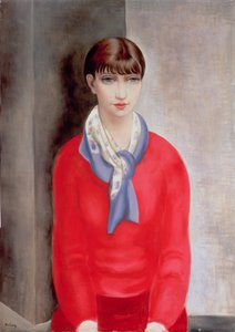 Kiki de Montparnasse i röd tröja och blå halsduk av Moise Kisling