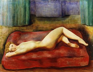 Naken på röd säng; Nu au Lit Rouge