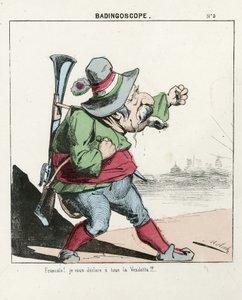Flygande blad, nummer 5, Satirisk i färger, cirka 1870: Badingoskop - Paris kommun/krig/belägring, jakt, republikens president - Napoleon III - Illustration av Moloch (1849-1909) av Moloch