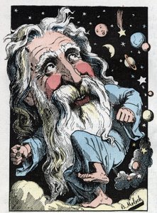 Allegory of God i "The Trombinoscope"" av Touchatout, tecknad av B. Moloch från 1882 (1849-1909). Privat samling.
