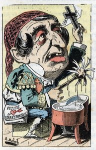 Allegori över den franska tidningen Le Figaro i "" Le Trombinoscope"" av Touchatout, tecknad av B. Moloch från 1882 (1849-1909). Privat samling. av Moloch