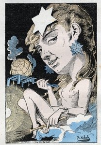Allegori över värmeböljan i "" Le Trombinoscope"" av Touchatout, tecknad av B. Moloch från 1882 (1849-1909). Privat samling.