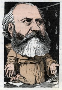 Porträtt av Charles Gounod (1818-1893), fransk kompositör i "Le Trombinoscope"" av Touchatout, karikatyr av B. Moloch från 1882 (1849-1909). Privat samling. av Moloch