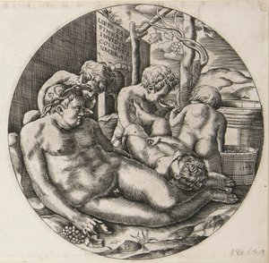 Bacchus och Putti av Monogrammist B