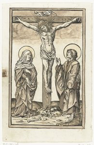 Kristus på korset, med Maria och Johannes av Monogrammist DS (graveur) (attributed to)