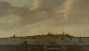 Utsikt över Heusden av Monogrammist FK (Noordelijke Nederlanden)