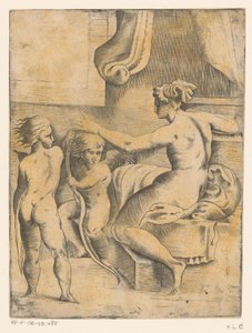 Venus med två putti av Monogrammist FP (Italië; 16e eeuw)