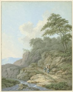 Landskap med kvinna och pojke på väg av Monogrammist FWH (possibly)