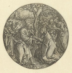 Kristus tar farväl av Maria av Monogrammist L (graveur, Nederland)