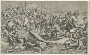 Slaget vid Milvian Bridge (vänster delar) av Monogrammist SK (prentmaker)