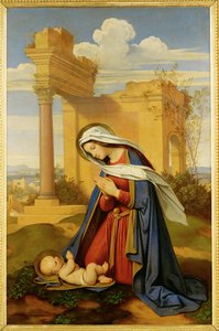 Jungfru Maria beundrar barnet ... (målning på duk) av Moritz Ludwig von Schwind