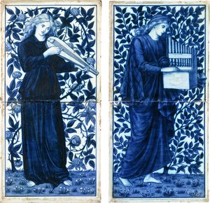 Ett set om fyra William Morris Co, c.1900 (tennglaserad keramik, färg) av Morris and Company