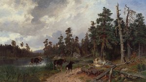 Älg och jägare i tallskog av Morten Muller