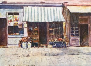 En cremerie i Rue St Honore av Mortimer Ludington Menpes