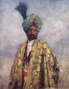 A Kashmiri Soldier (färg litho) av Mortimer Ludington Menpes