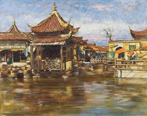 Ett tehus i Shanghai, ca 1909 (gouache och olja på papp) av Mortimer Ludington Menpes