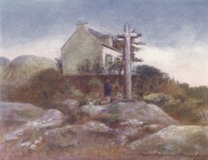 En helgedom vid vägkanten, Huelgoat (färglitografi)