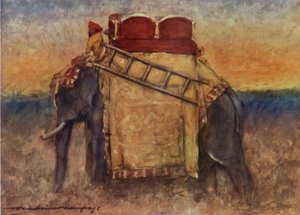 En elefant från centrala Indien (färg litho) av Mortimer Ludington Menpes