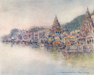 På stranden av Holy River, Benares, 1905 av Mortimer Ludington Menpes