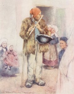 Den blinda flöjtspelaren (färglitografi) av Mortimer Ludington Menpes